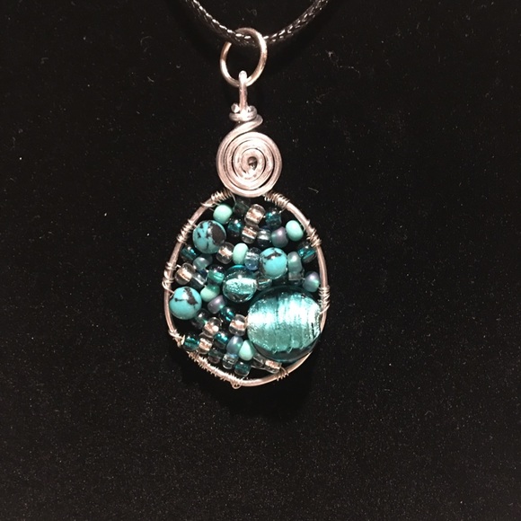 Handmade Blue Rain Drop Pendant - Picture 2 of 3
